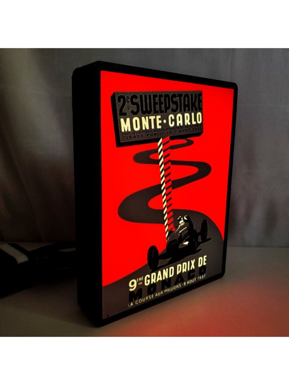 Retro Monaco Grand Prix Light Box Sign – 7.5"x10" USB Powered LED Lighted Wall A